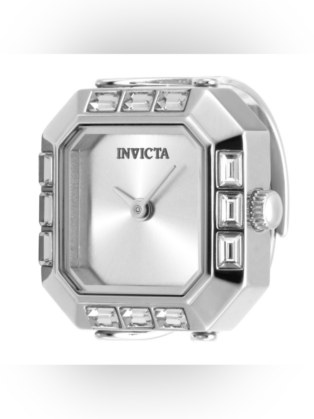 Invicta Silver Octagonal Crystal Accent Ring Watch